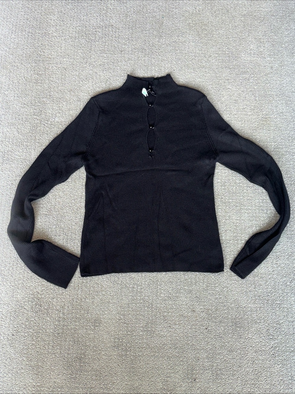 MMG Black Ribbed Mock Neck Sweater with Front Button Detail Size L